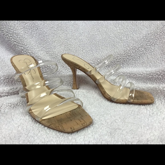 Jessica Simpson cork heels mules transparent upper - Picture 11 of 15